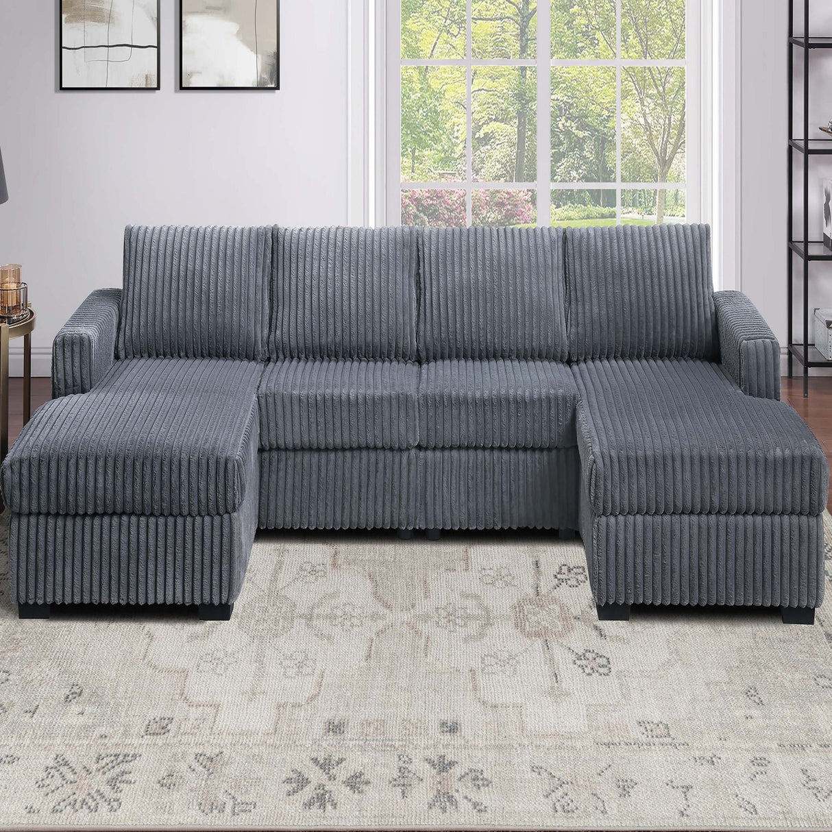 U-Shaped Sectional Set With Cushion Back Armless Chairs Right And Left Arm Chaise