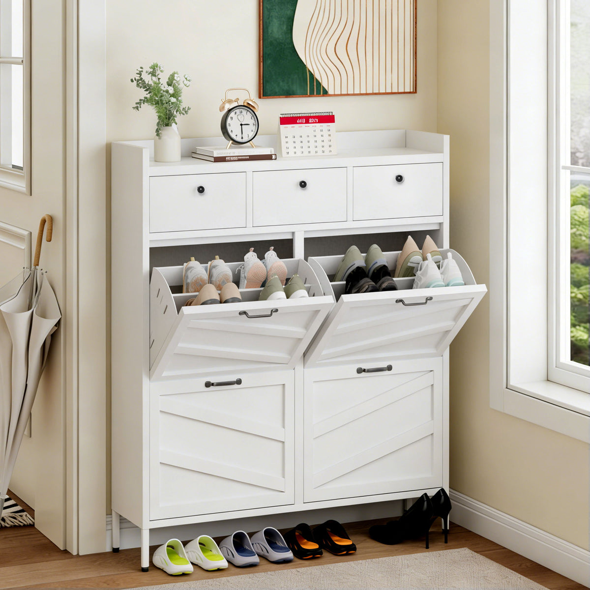 Shoe Cabinet With Flip Drawers
