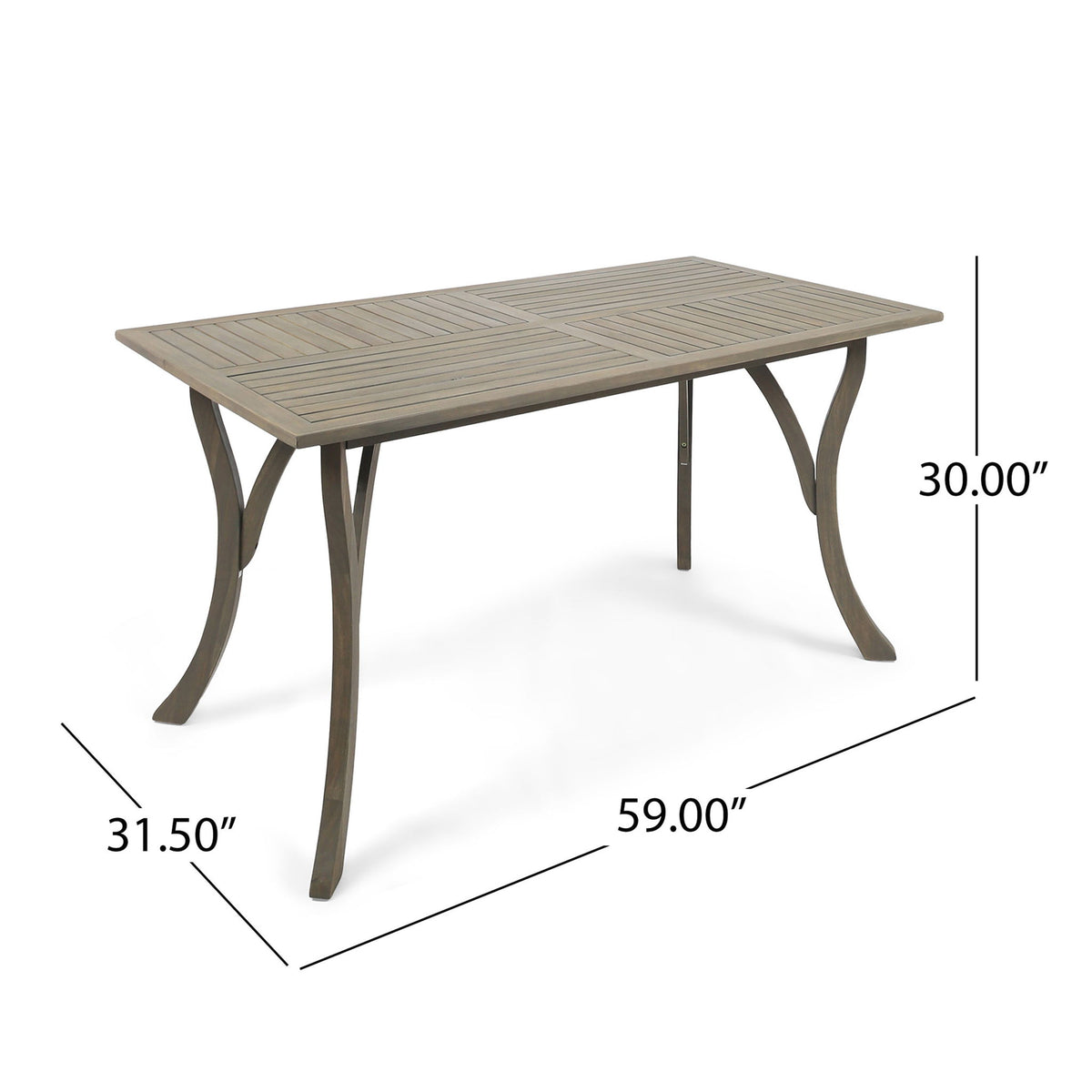 Transitional Acacia Wood Dining Table With Slat Panel Top - Gray