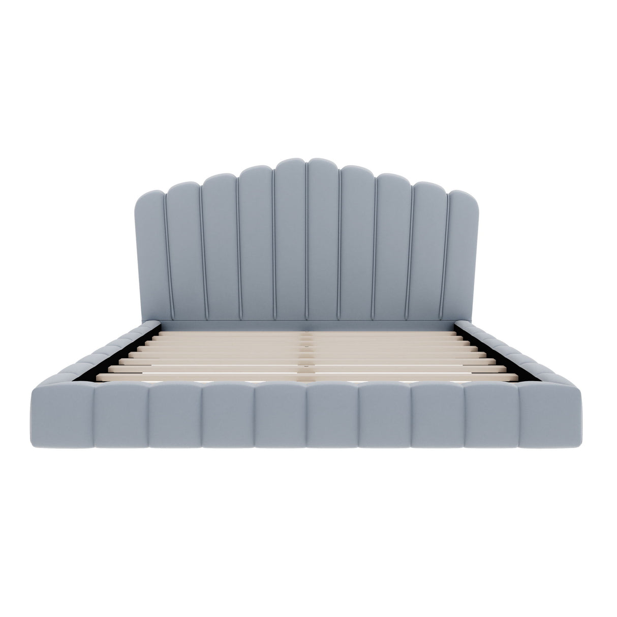 Queen Upholstered Bed Frame With Shell Shaped Headboard - Light Blue - Light Blue