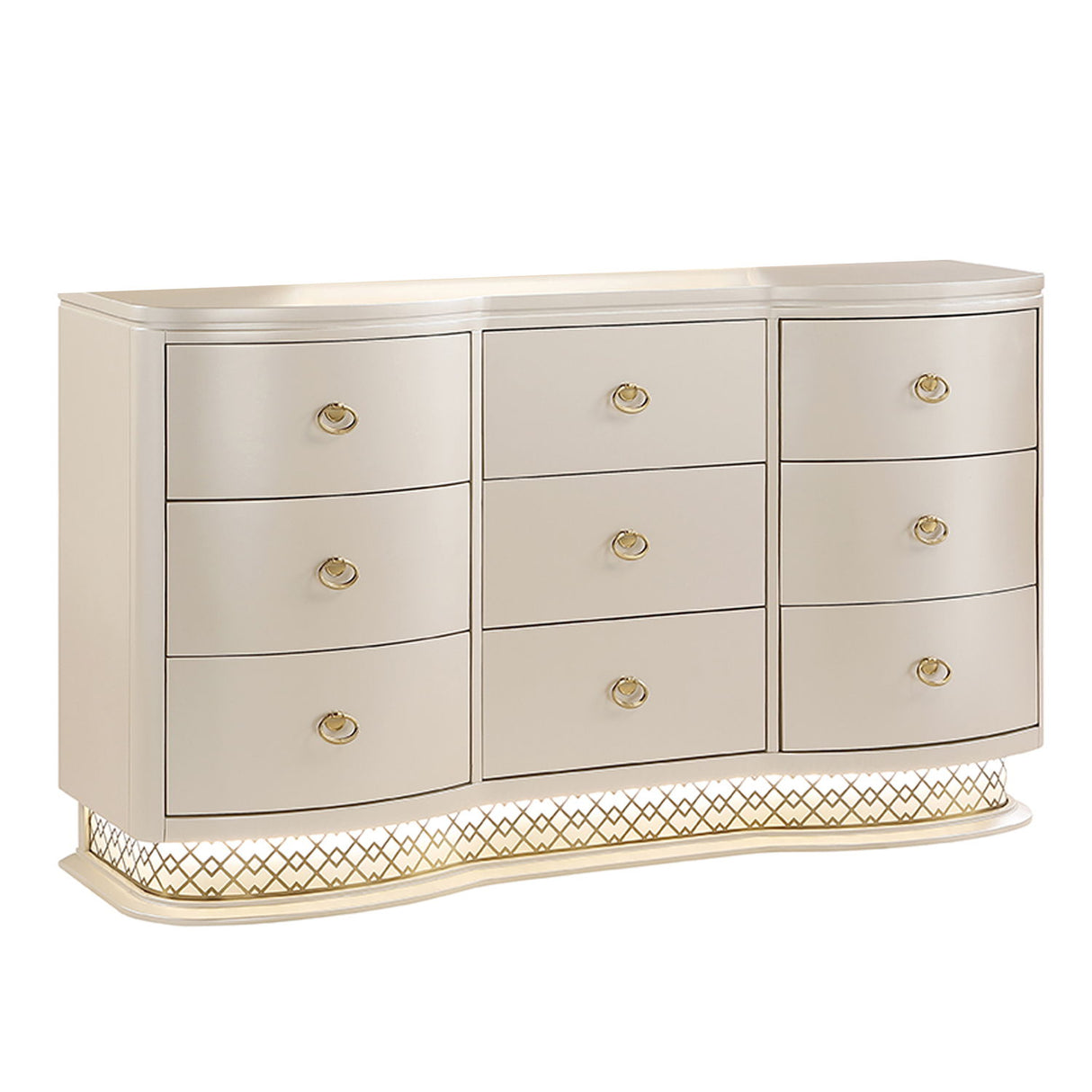 Flora - 9 Drawer Dresser With LED - Champagne