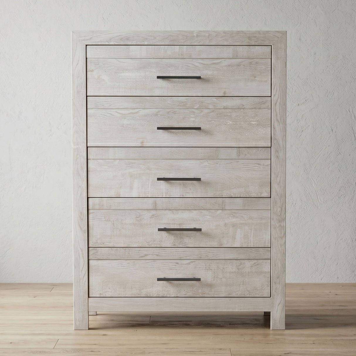 Modern Style 5 Drawer Chest In Natural Rustic Wood With Clean Lines And Spacious Storage