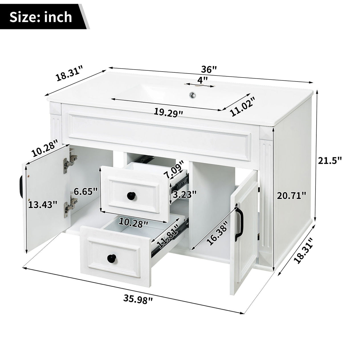 French Simple Style Wall Mounted Bathroom Cabinet With Sink