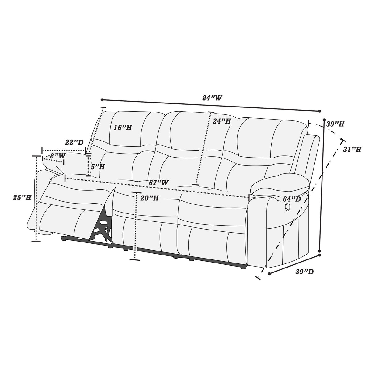 Modern Style Living Room Set With Pillow Arms