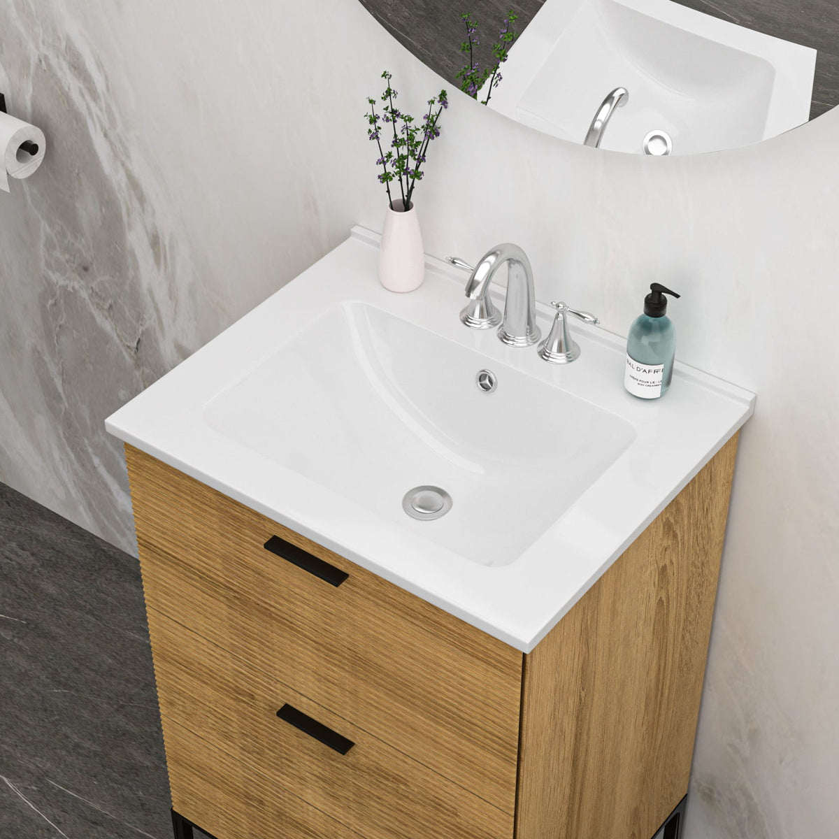 Modern Rectangular Single Vanity Top With Overflow And 3 Faucet Holes - White