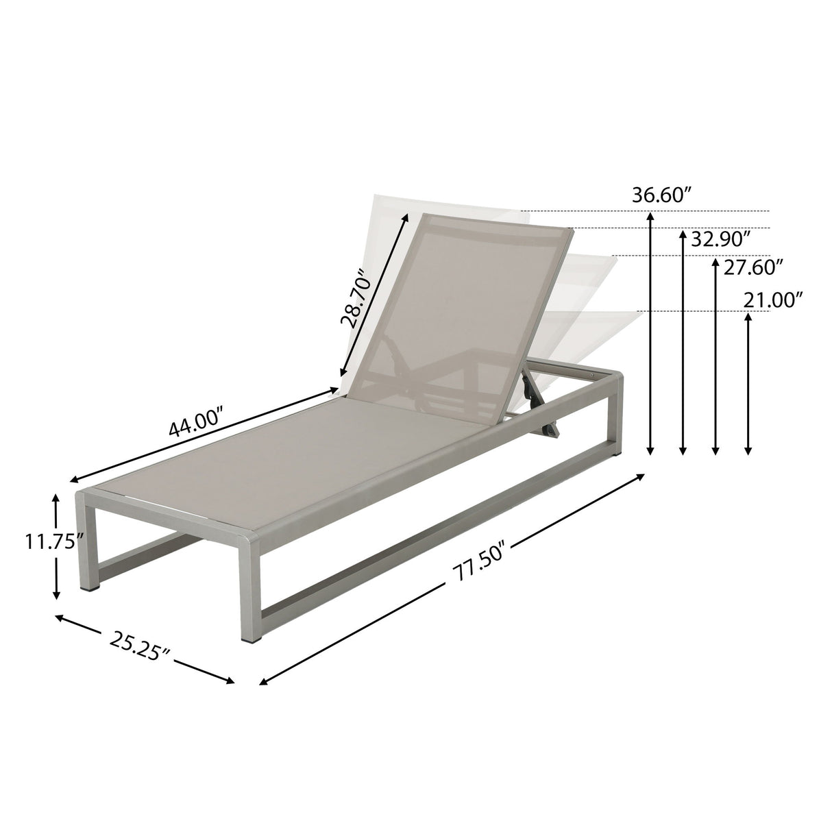 Outdoor Chaise Lounge (Set of 2) With Adjustable Aluminum Frame And Textilene Mesh Seating - Gray