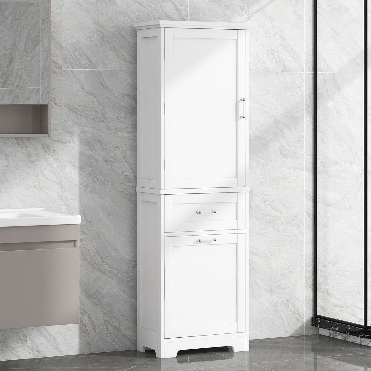 Tall Freestanding Bathroom Storage Cabinet With Adjustable Shelf And 2 Drawers