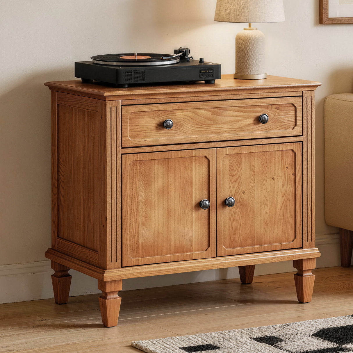 Nightstand With Charging Station Bedside Table With Drawer And Double Door Storage