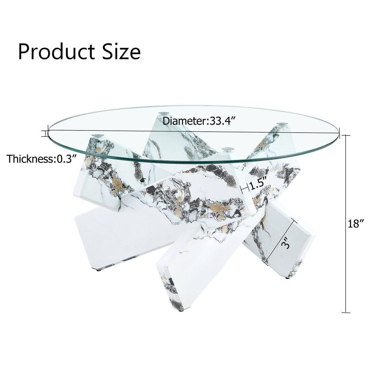 Modern Round Glass Coffee Table With Tempered Glass Countertop - White