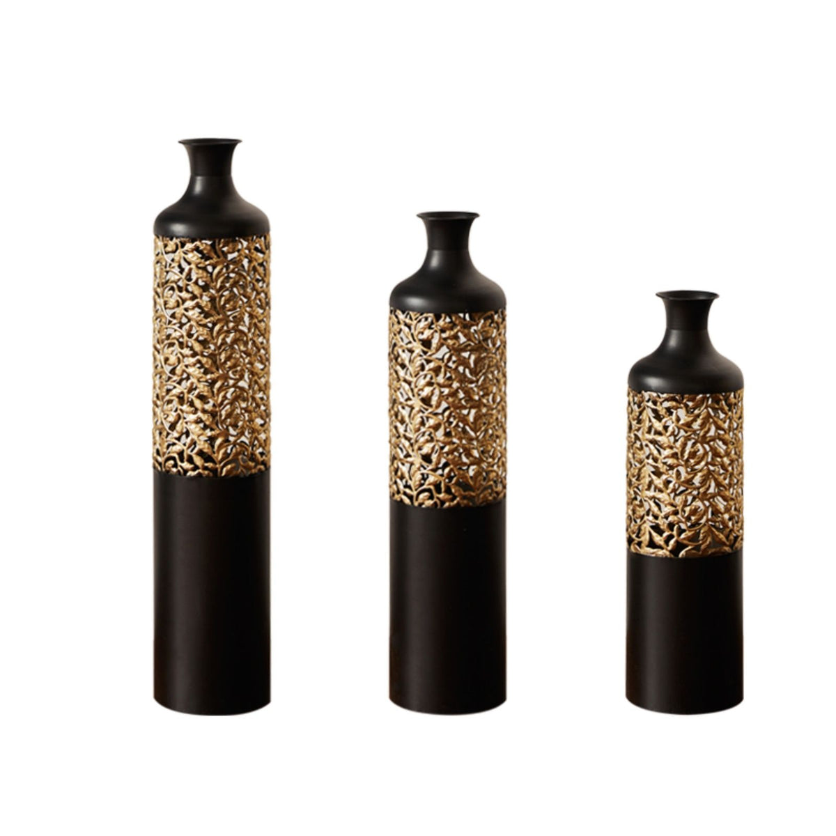 Floor Metal Vases Decorated Metal Vases (Set of 3) Gorgeous Home Decoration Large Glazed Metal Vases - Black / Gold