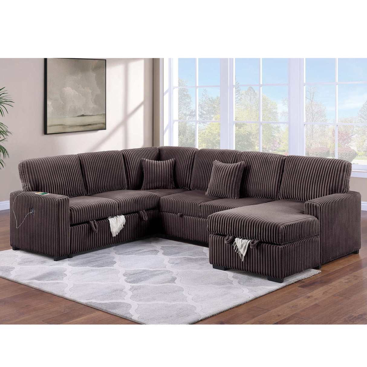 Convertible Sectional Upholstered Sleeper Sofa With Storage Chaise