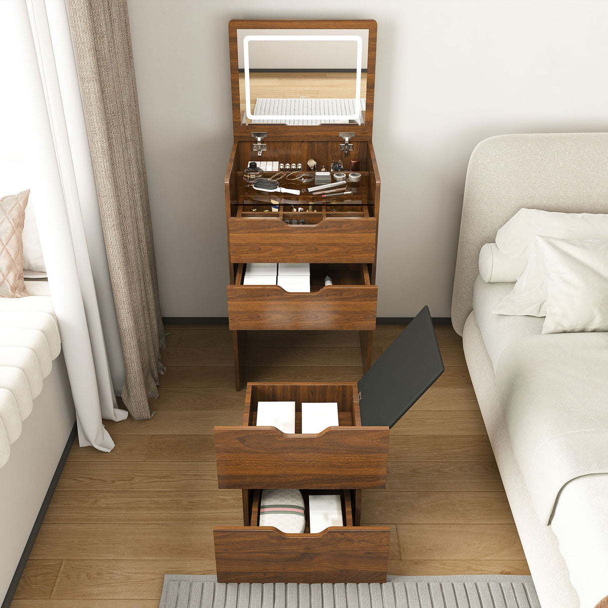 Vanity Desk With Lighted Mirror & Stool