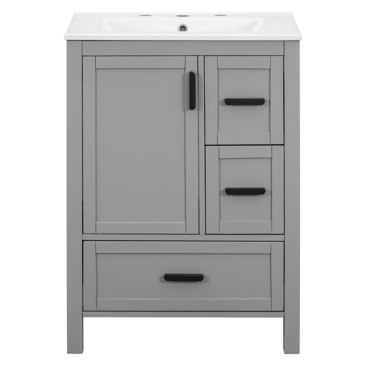 Bathroom Vanity With Sink, Soft Close Door, Double Layer Door Shelf And 3 Drawers - Gray