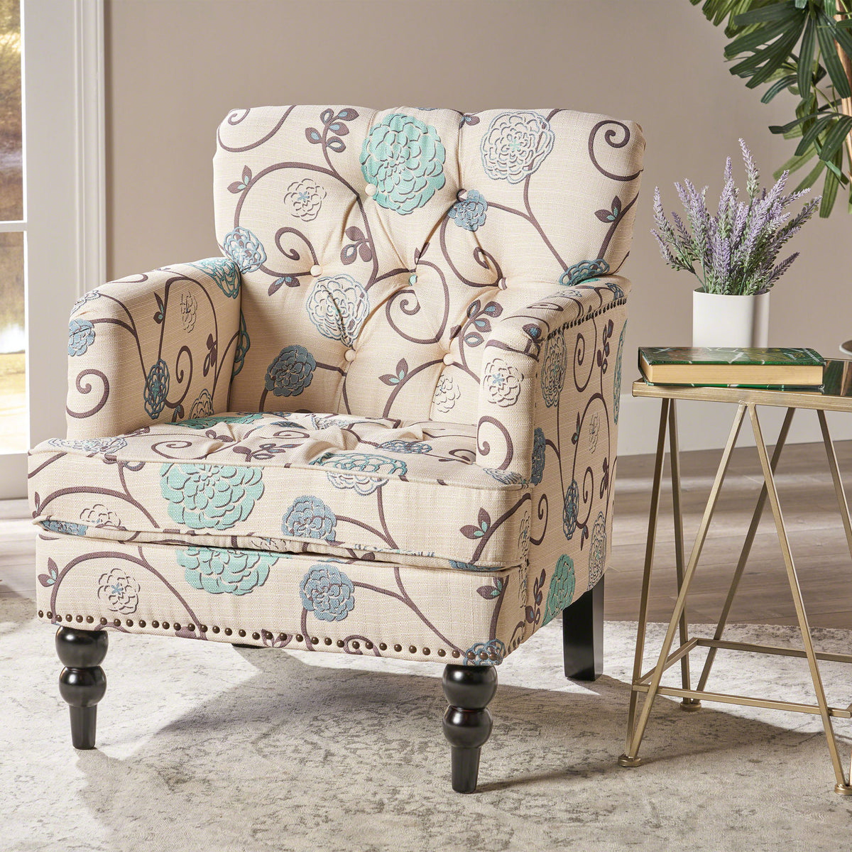 Vitality - Club Chair With Button Tufted Diamond Stitching And Turned Legs