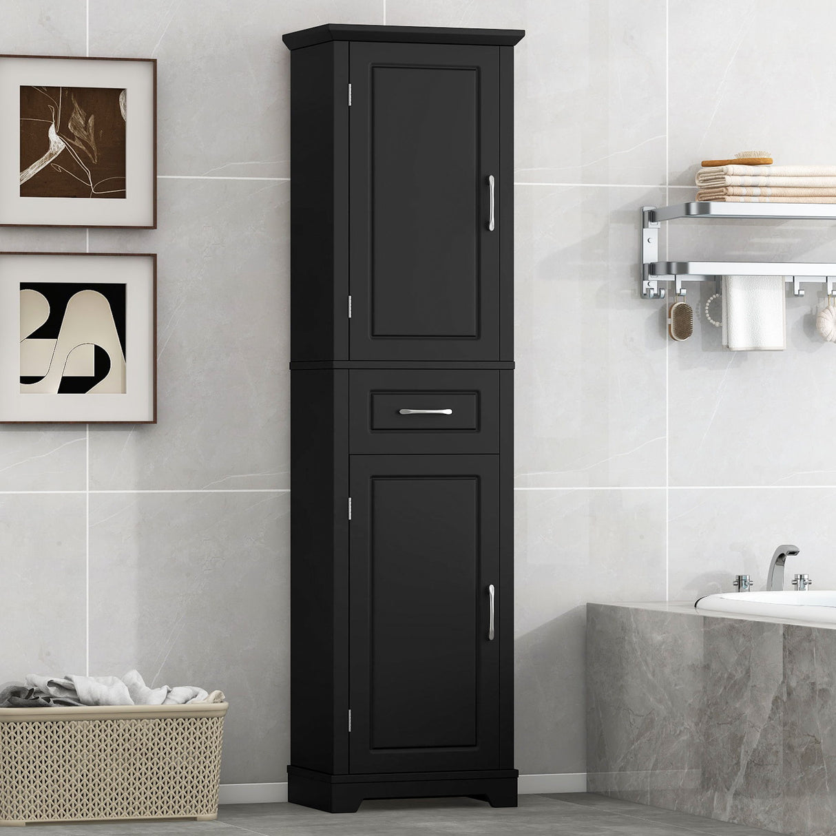 Tall Freestanding Bathroom Storage Cabinet With 2 Doors And Adjustable Shelves