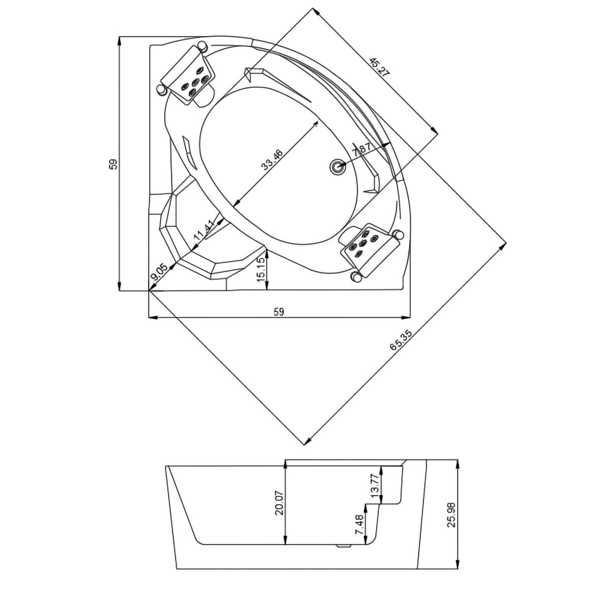 Xavier - Double Corner Massage Bathtub, Equipped With Gfci Plug And Ul Certified Water Pump, Upc Certified Drain - Milk White