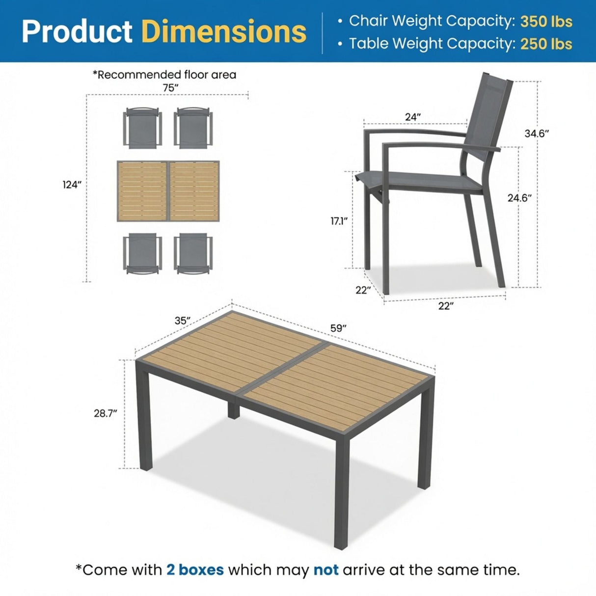 5 Piece Patio Dining Set With Table And Chairs For Outdoor Use - Gray