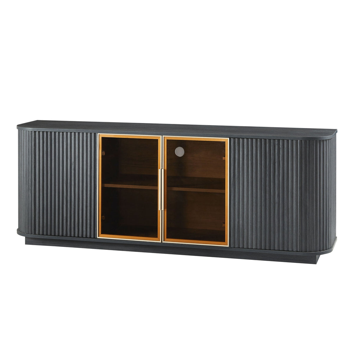 Modern 64" Wavy TV Cabinet With LED Lights - Black