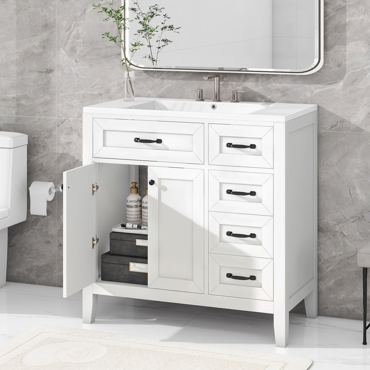 Modern Bathroom Vanity With Sink, Freestanding With Drawers And Doors