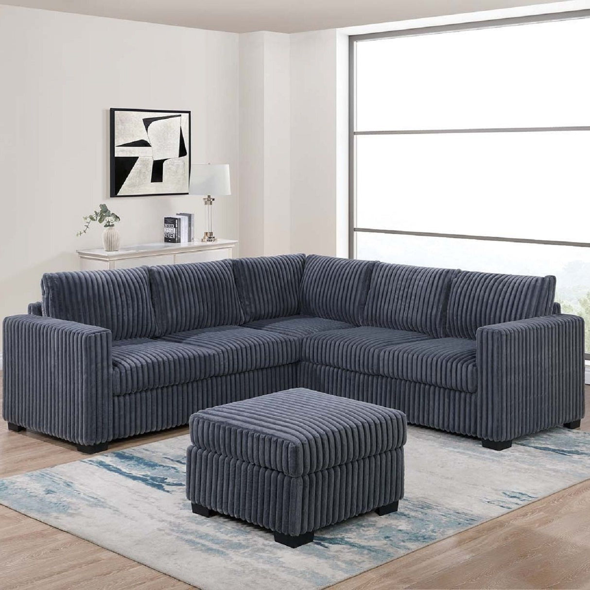 Contemporary Sectional Set With Ottoman
