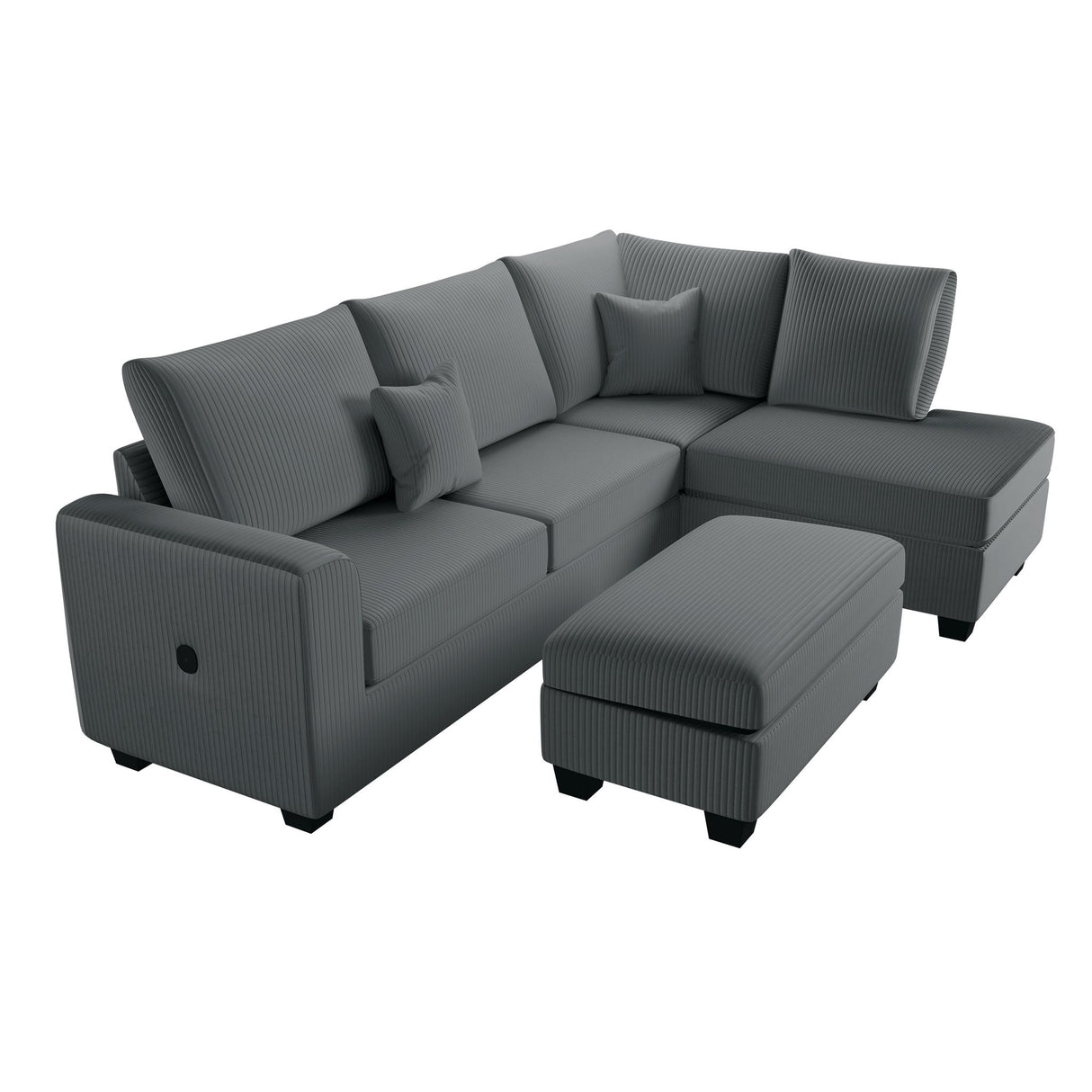 Modern Style Sectional Set With USB Port, Storage Ottoman