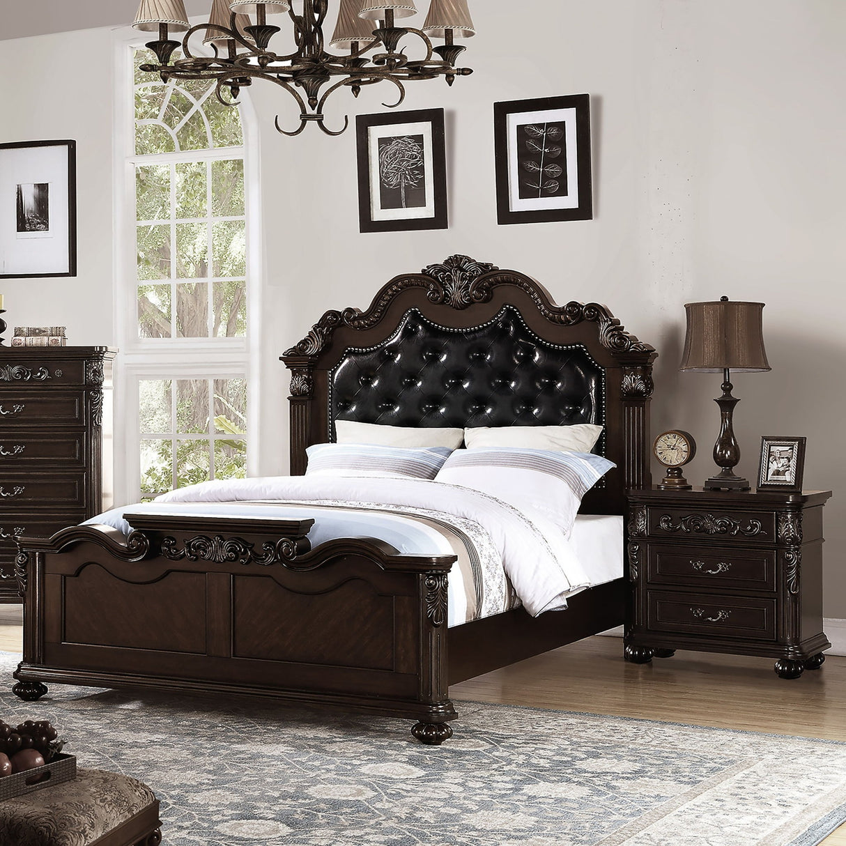 3 Piece Bedroom Set With Tufted Headboard And 2 Nightstands
