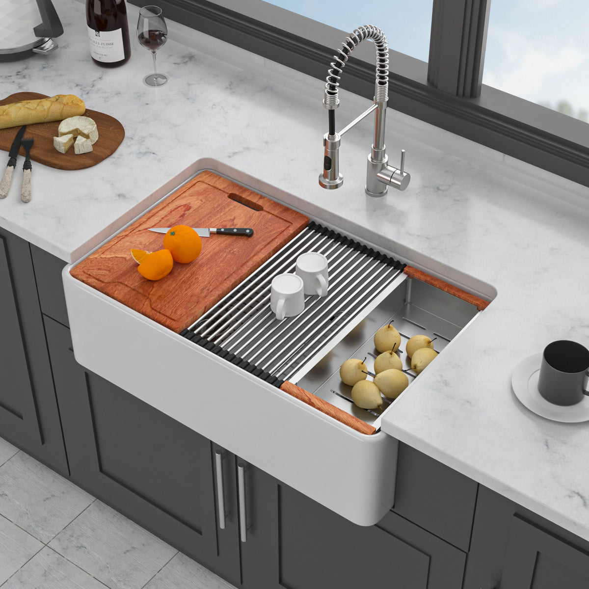 Double Bowl Sink Workstation - White