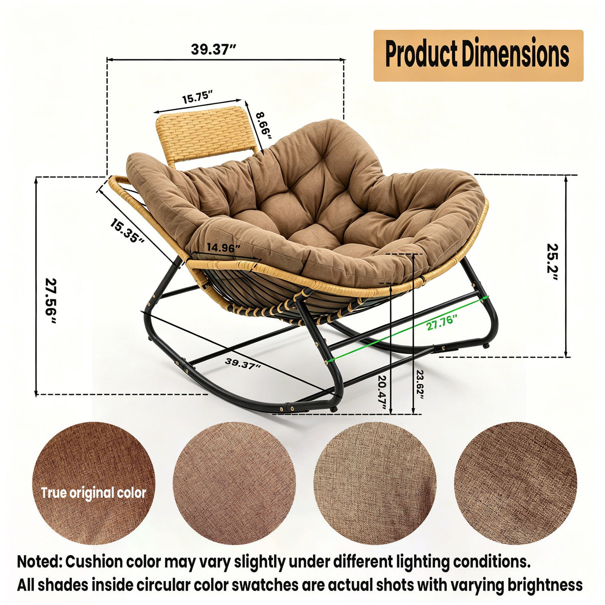 Oversized Papasan Rocking Chair Outdoor With Thick Cushion