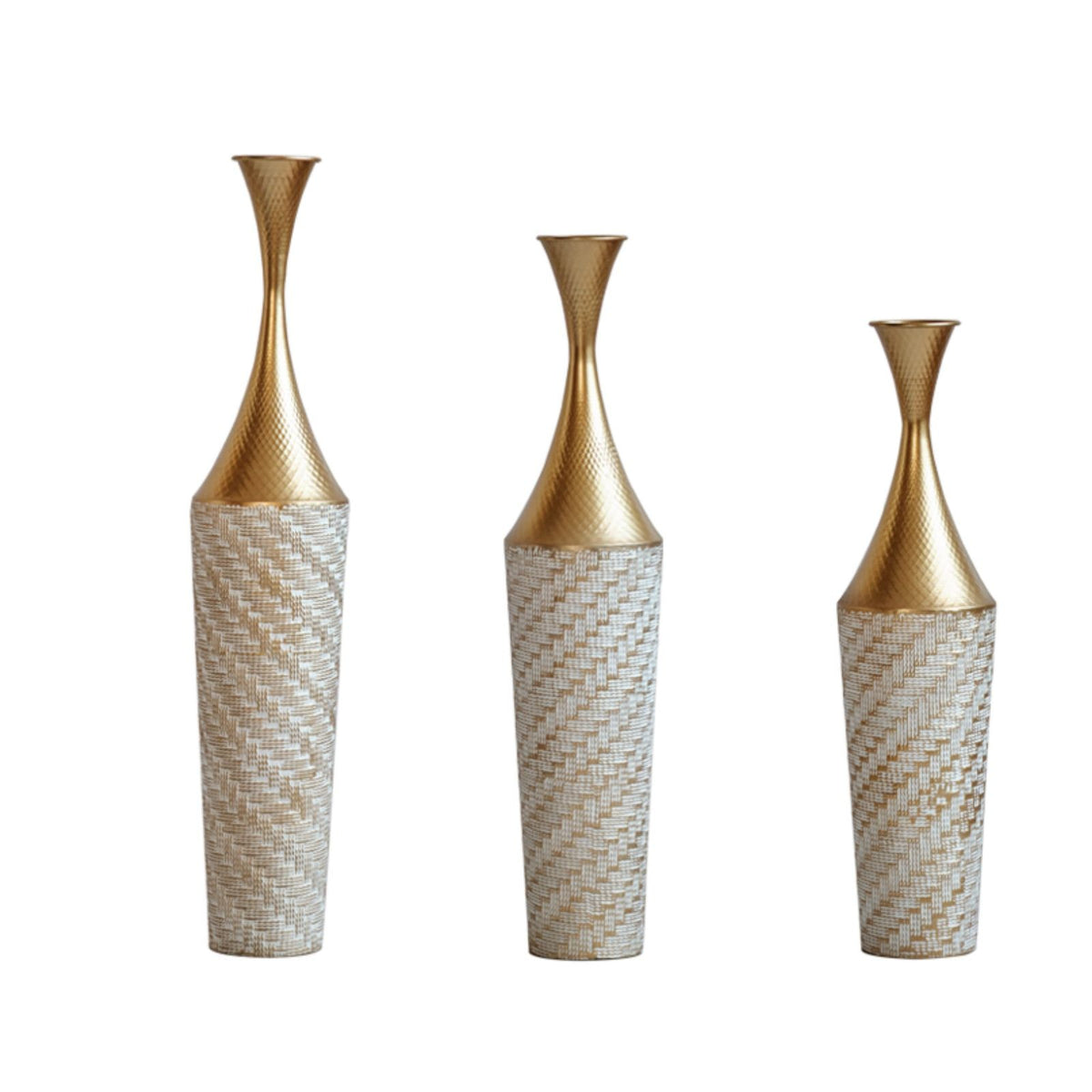 Floor Metal Vase Modern Style Decoration Home Woven Pattern Metal Vase 3 Piece Set Gorgeous Home Decoration Large Glazed Metal Vase - Champagne