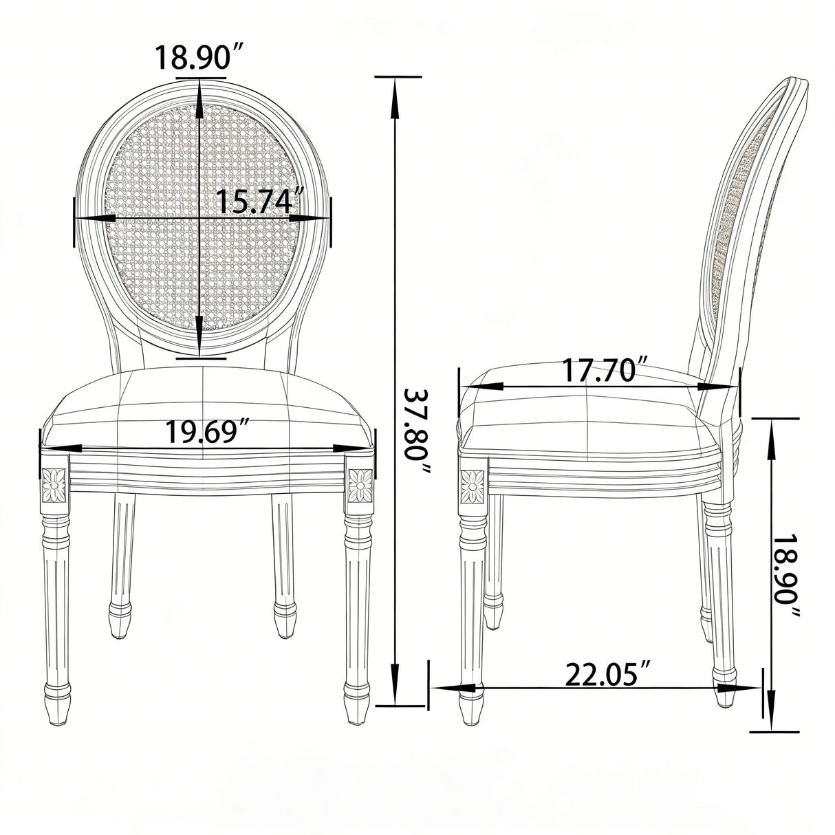 French Country Dining Chairs & Round Back (Set of 2)