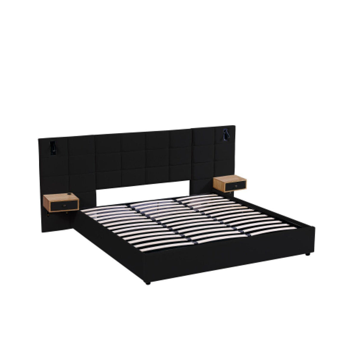 Upholstered Hydraulic Platform Bed With Storage Shelves, Reading Lamps, USB Port