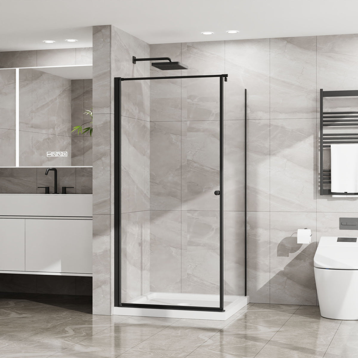 Goodyo - Frameless Corner Shower Door - Matte Black