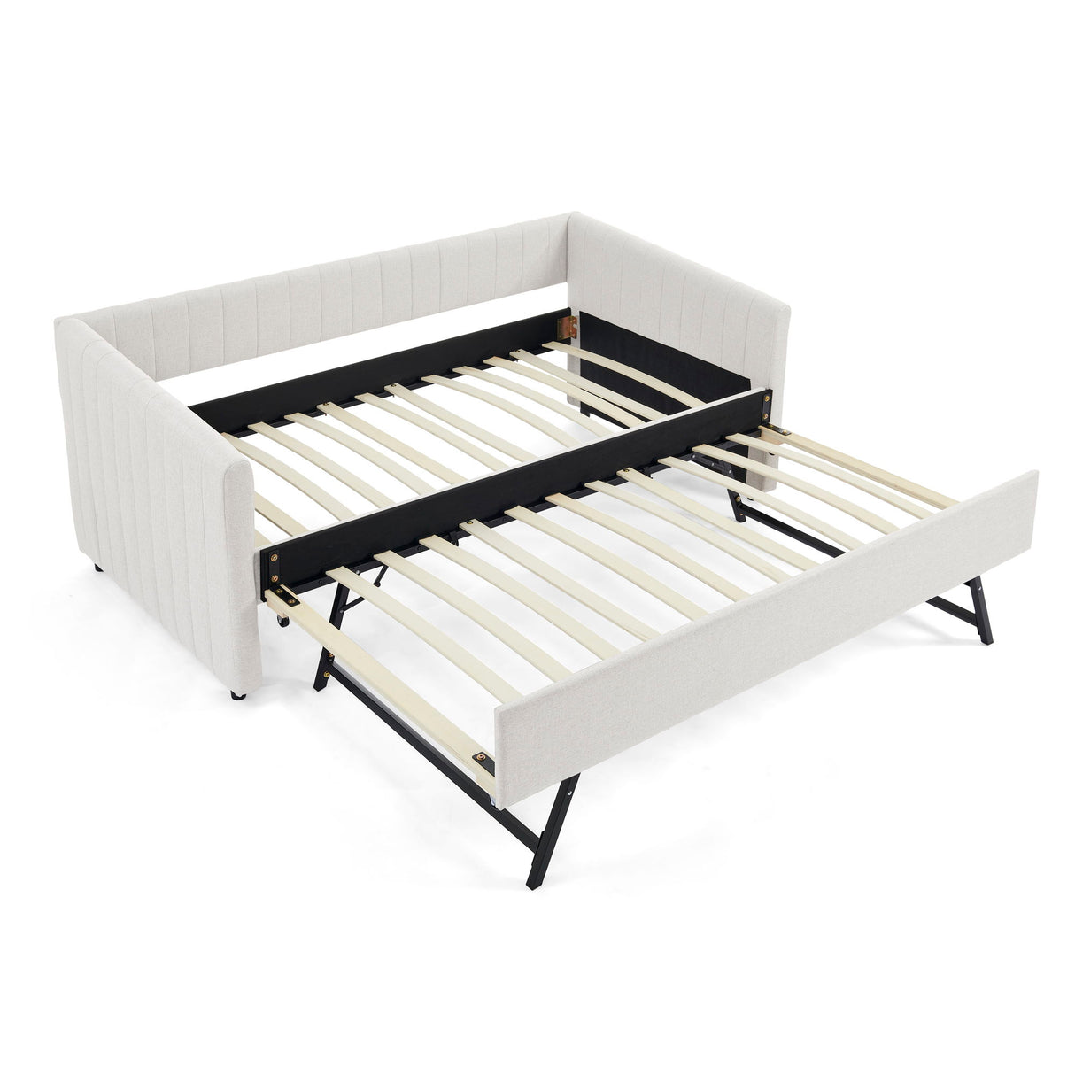 Upholstered Daybed With Trundle With Vertical Stripes