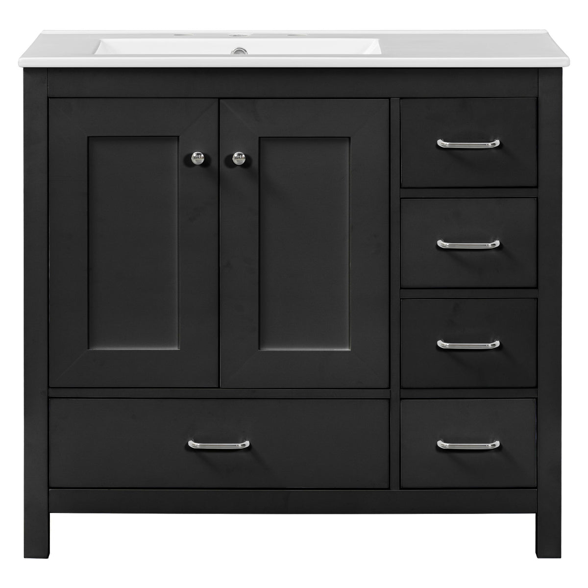 Bathroom Vanity With Ceramic Sink Combo, Abundant Storage Cabinet 2 Soft Close Doors And 5 Drawers