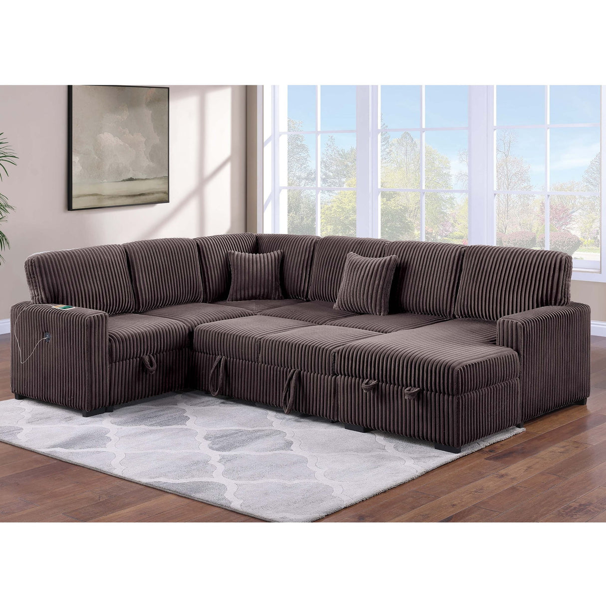 Convertible Sectional Upholstered Sleeper Sofa With Storage Chaise