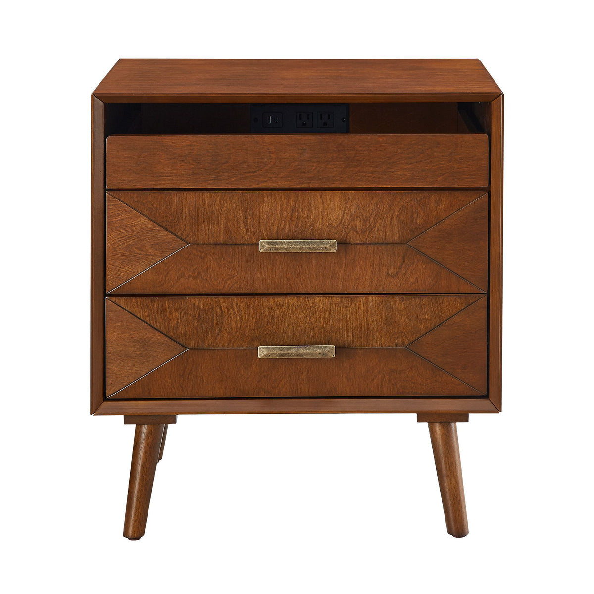Nightstand With Charging Station, Bedside Table, 2 Drawers And Open Shelf, USB / Type C Ports For Bedroom - Walnut