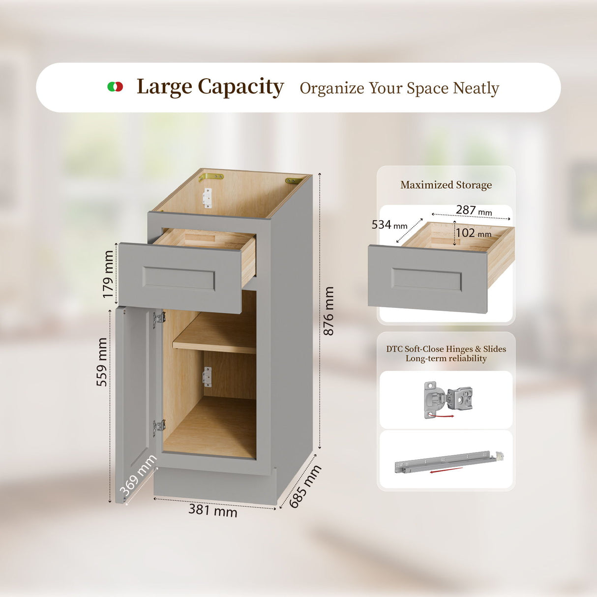 Shaker Base Cabinet With Soft-Close Door And Drawer
