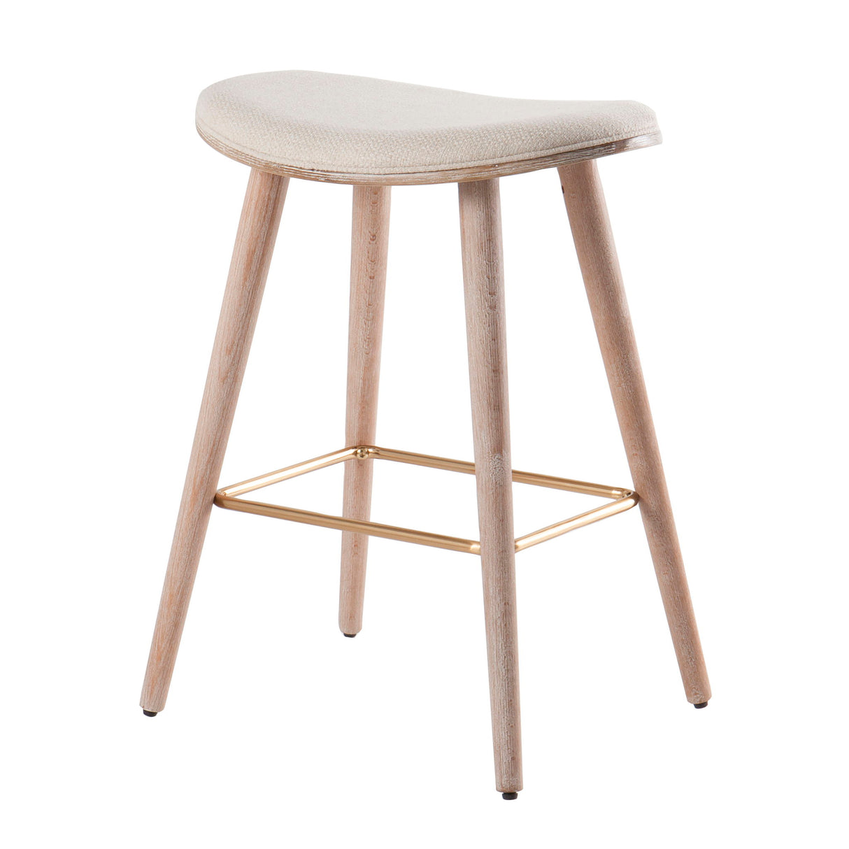 Saddle - Contemporary Counter Stool (Set of 2) - White Washed / Cream