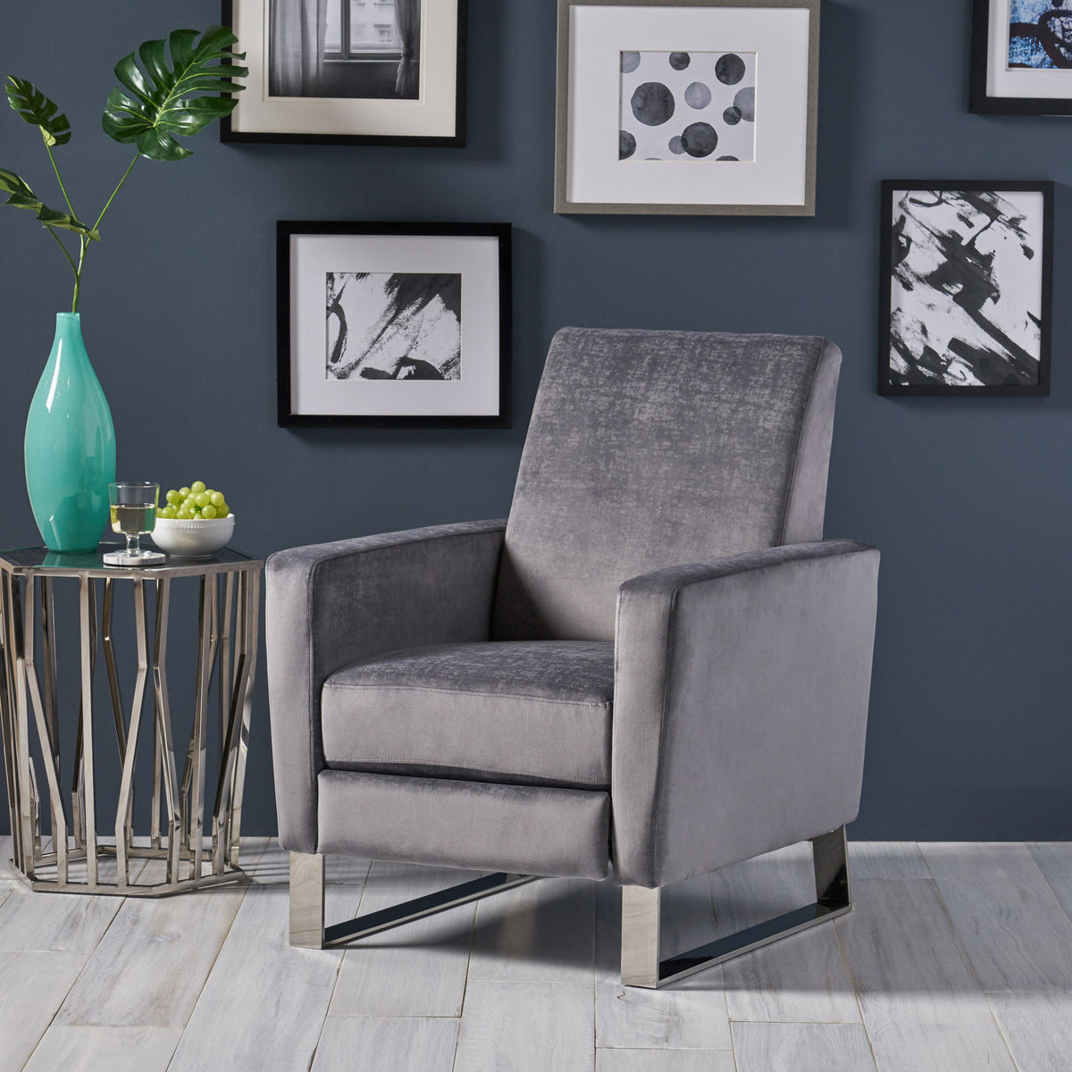 Bolt - Upholstered Recliner Chair With Stainless Steel Base - Gray