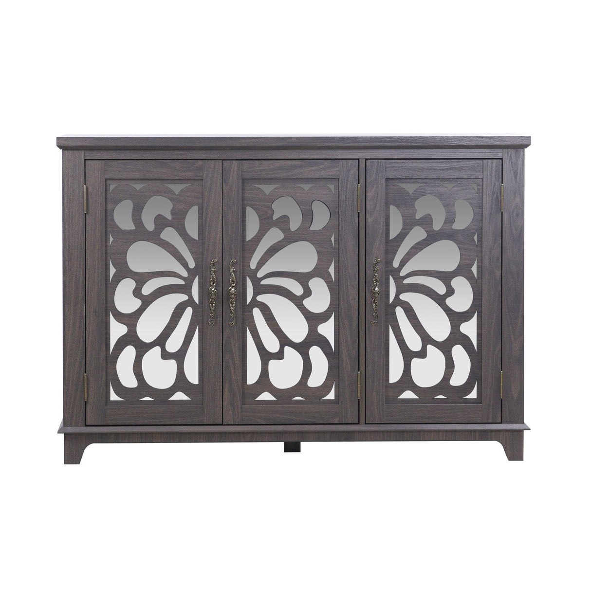 Spacious Countertop Sideboard With 3 Mirrored Doors, Adjustable Shelves - Dark Brown