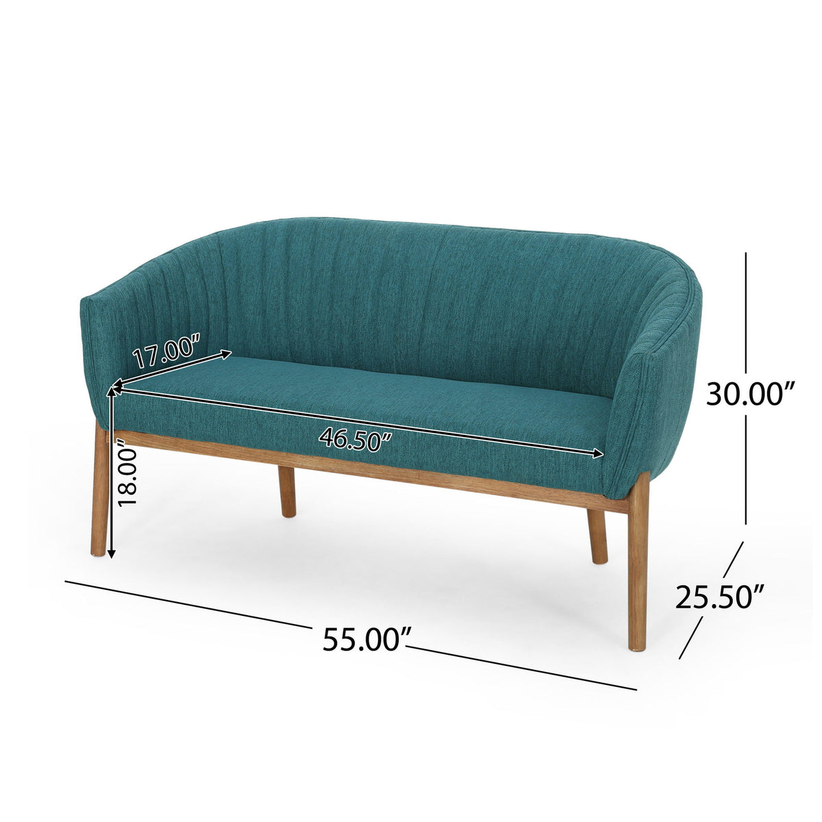 Mid Century Modern Loveseat With Channel Stitched Backrest