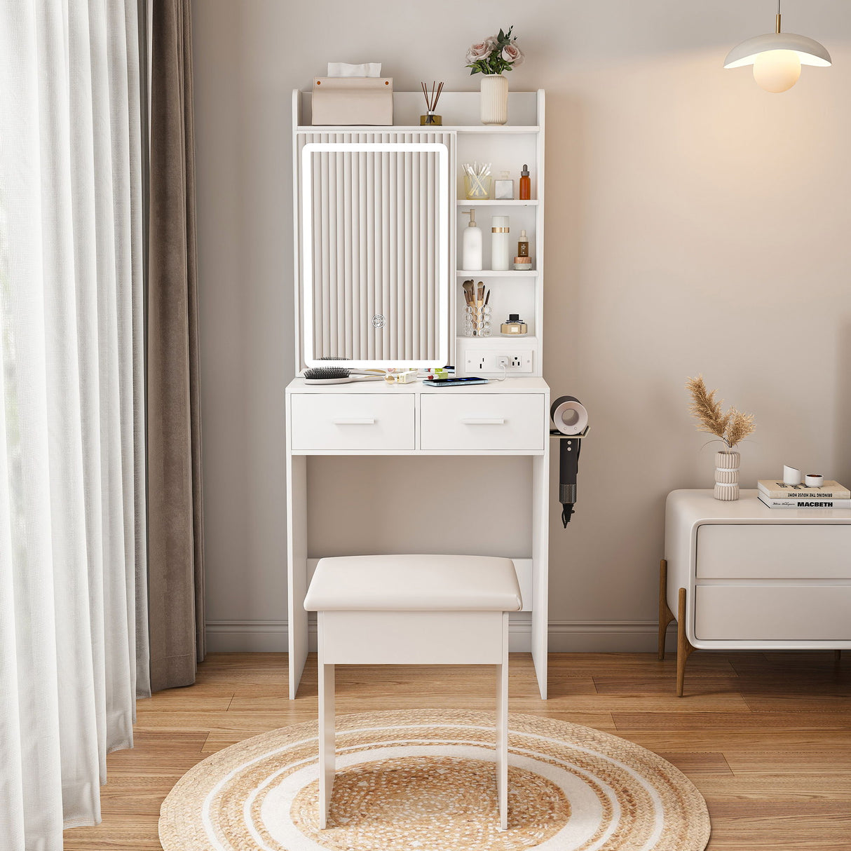 Small Makeup Vanity Desk With Adjustable LED Lights