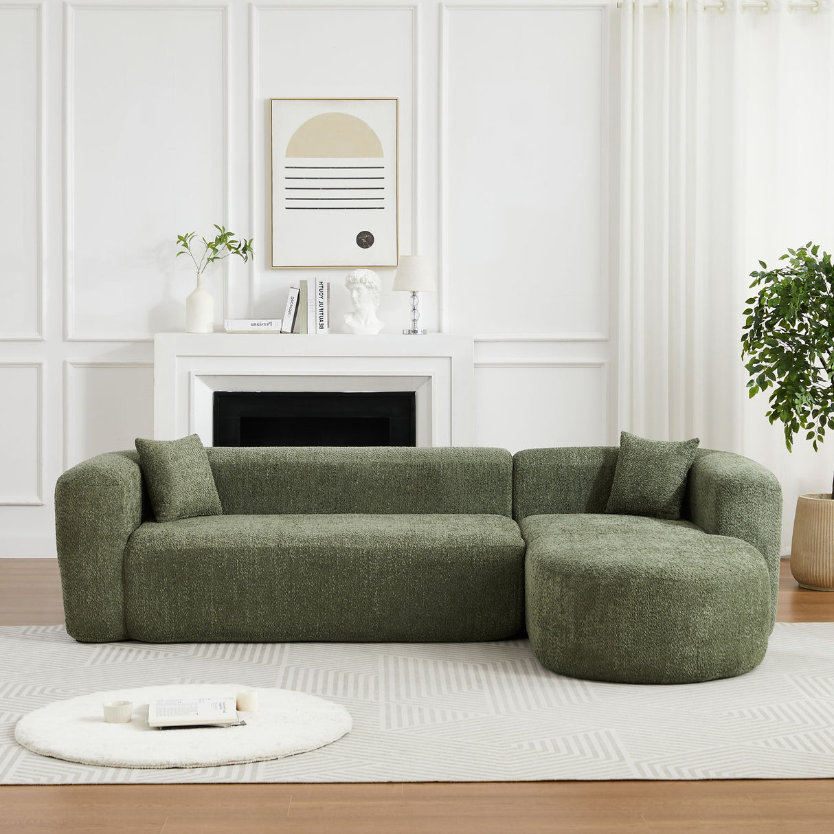 L - Shape Boneless Cloud Couch With 2 Throw Pillows For Living Room
