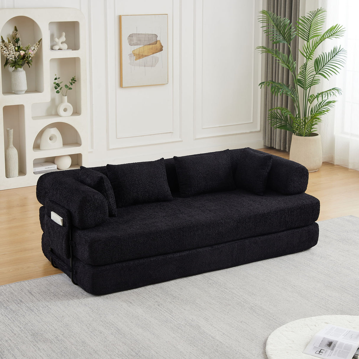 Convertible Sleeper Sofa Bed With Cylindrical Pillow