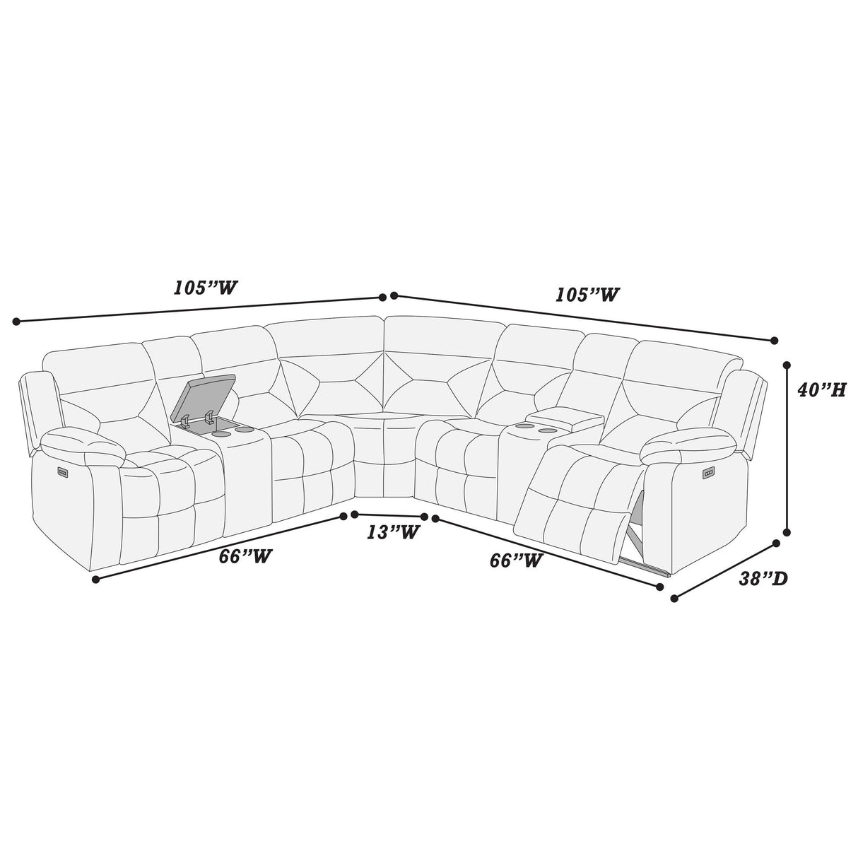 Power Reclining Sectional Set With Console Cup Holders