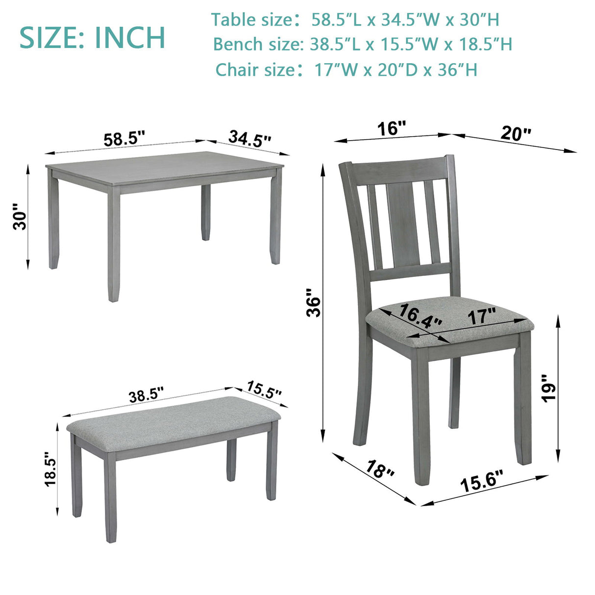 Kitchen Dining Set, Rectangular Dining Table With Upholstered Chairs
