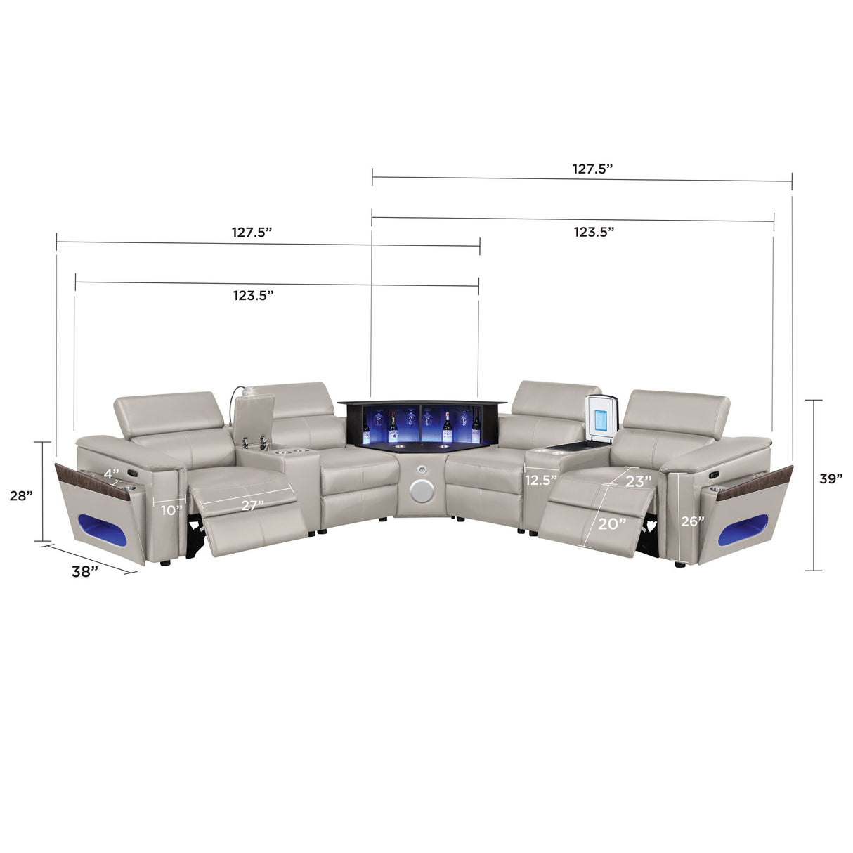 Nova - Sectional With Bluetooth Speaker, LED And Lifting Wine Cabinet