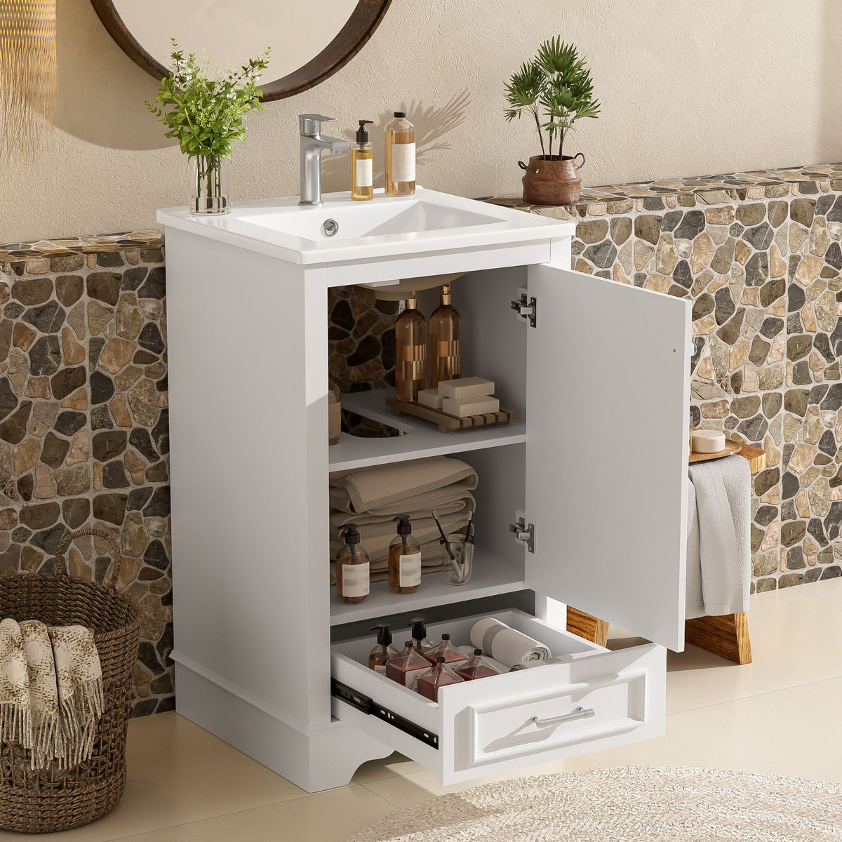 20" Bathroom Vanity With Sink, 1 Drawer, Freestanding Single Set