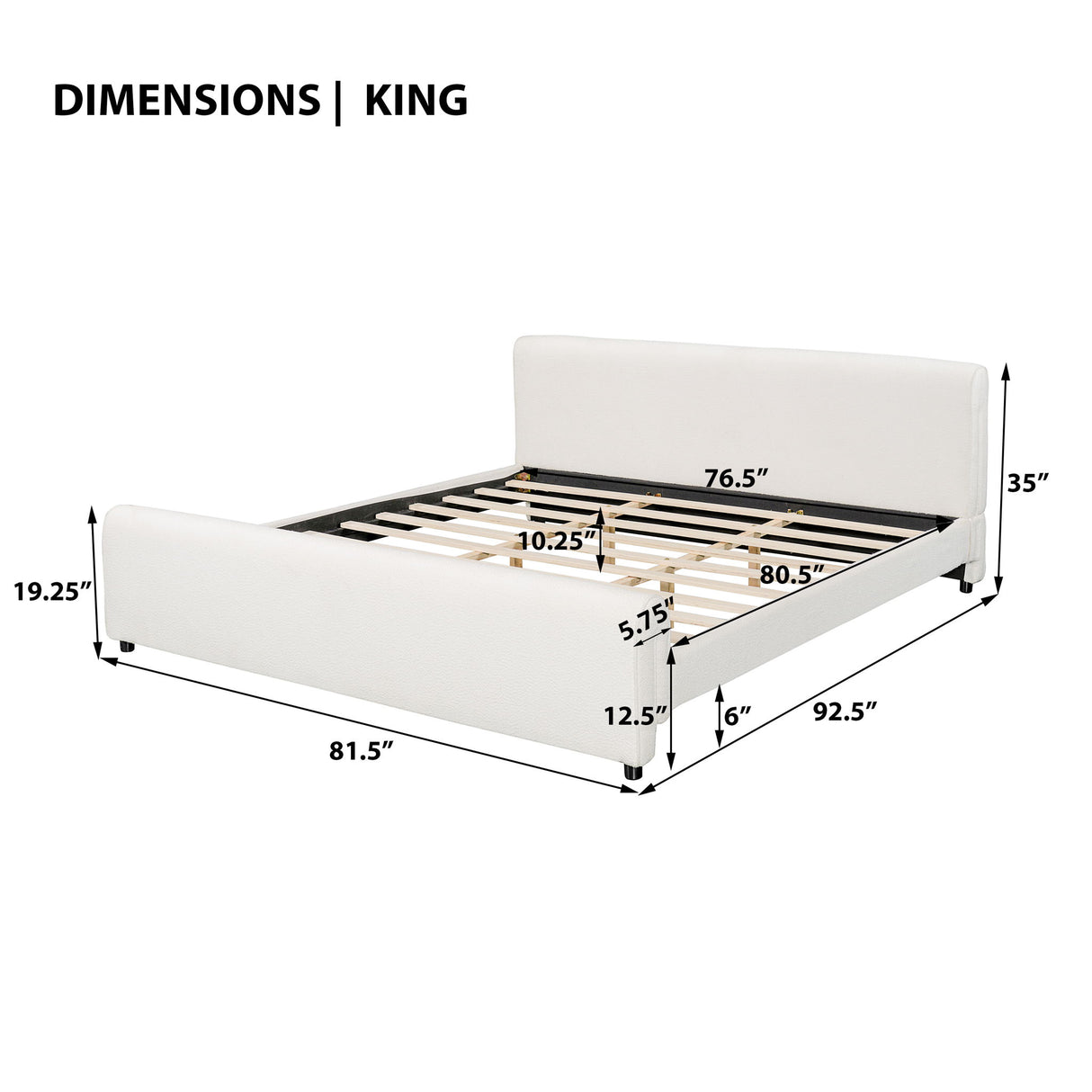 Luxury Upholstered Bed Frame With Curved Headboard & Footboard