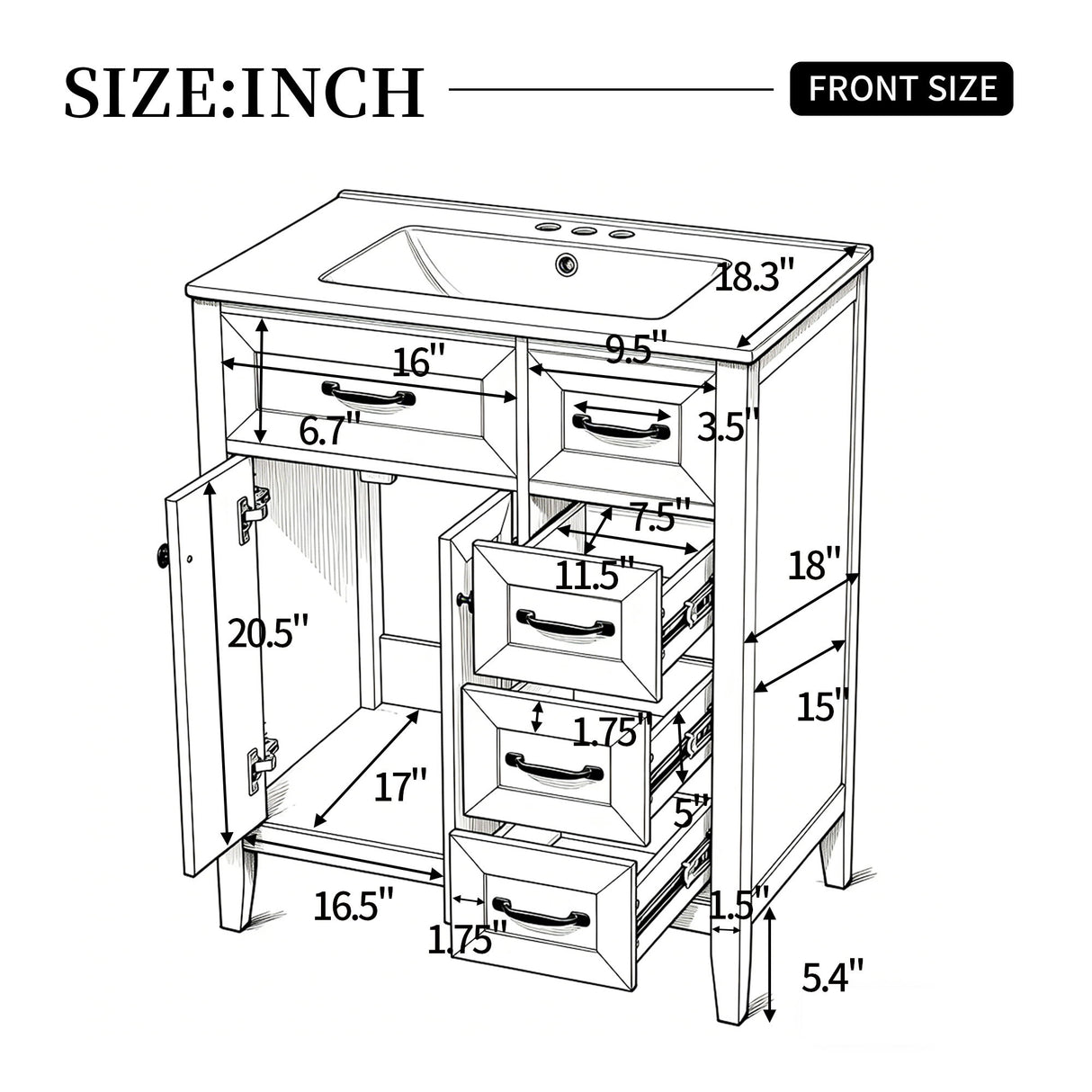 Bathroom Vanity With Sink, Freestanding Design, Soft Close Doors & Drawers - White